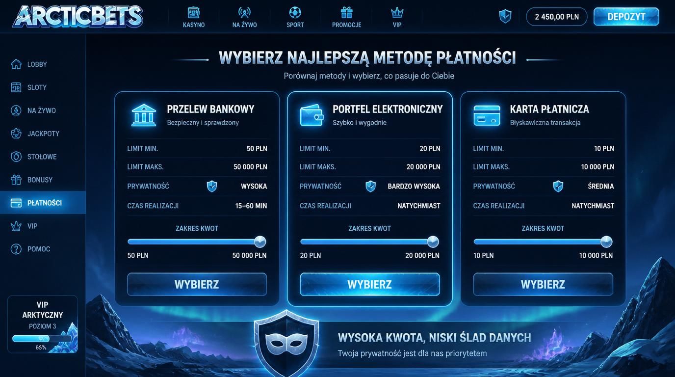 Interfejs kasyna z limitem wpłat i symbolem prywatności
